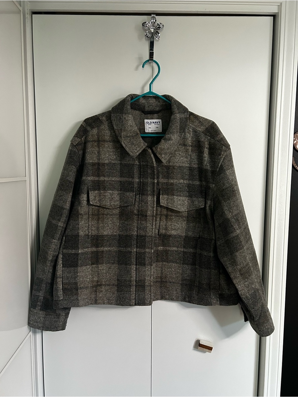 Old Navy Gray Plaid Zip-Front Wool-Blend Jacket